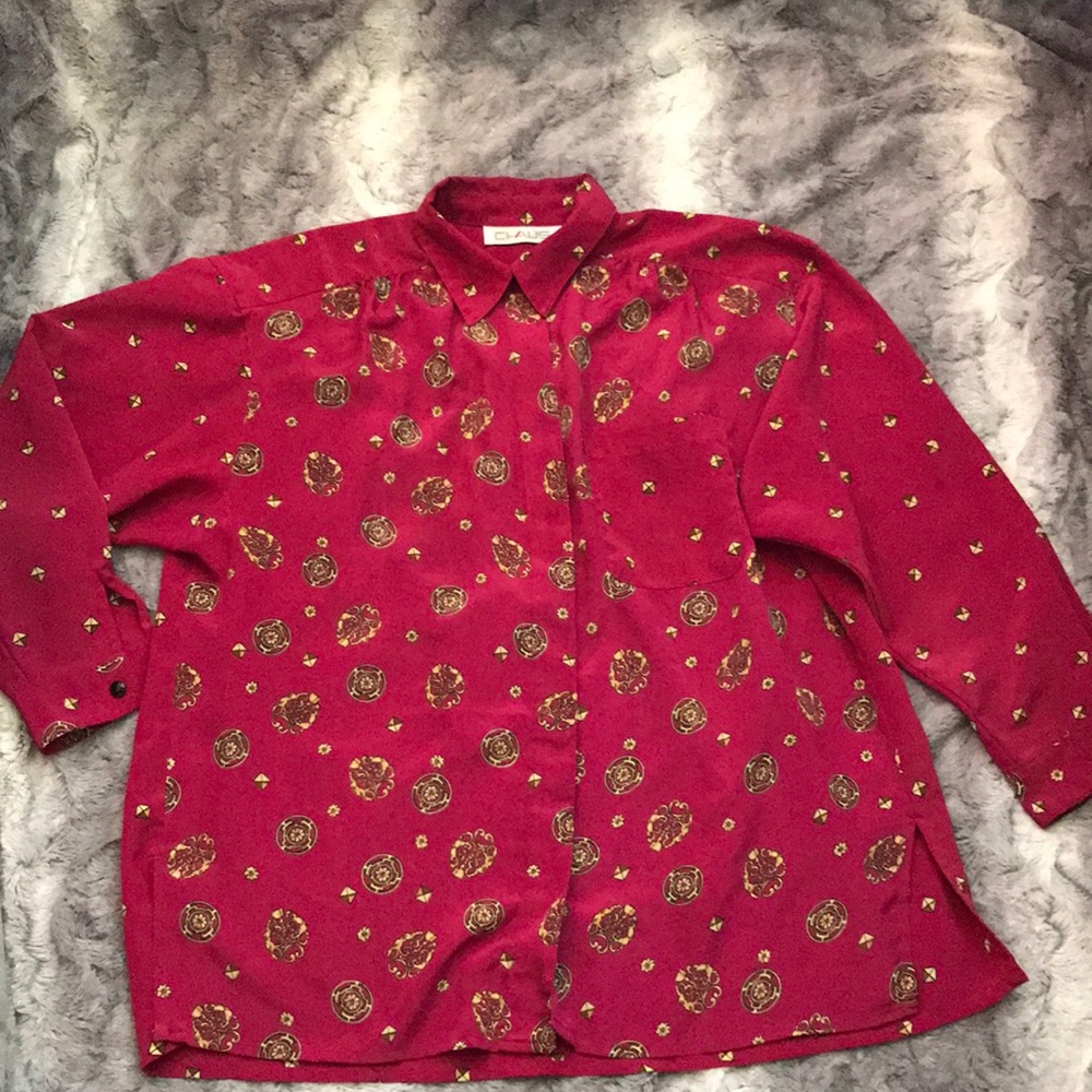 Vtg 80’s Chaus Maroon L/S Blouse Sz 16 Diamonds
